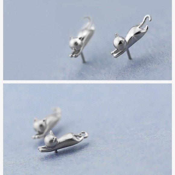 NEW 925 Sterling Silver Cute Cat Stud Earrings - Picture 4 of 4